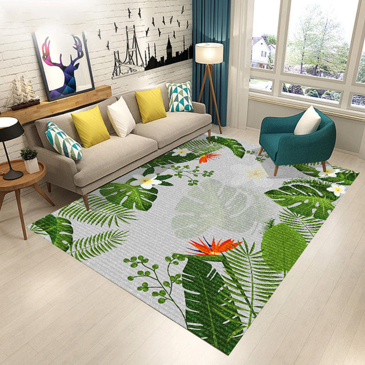 Scandinavian Modern Rug in Black and Blue with Botanical Leaf Flower Pattern Polyester Rug Pet-Friendly Rug for Home Decor | Bowlift