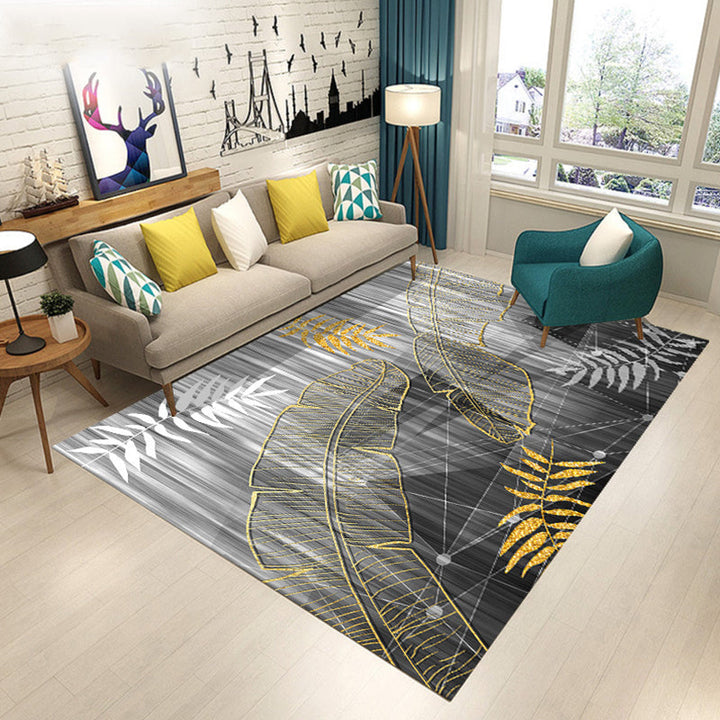 Scandinavian Modern Rug in Black and Blue with Botanical Leaf Flower Pattern Polyester Rug Pet-Friendly Rug for Home Decor | Bowlift