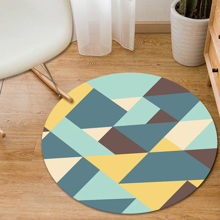 Modern living room rug in blue and yellow with geometric triangle pattern Rug made of polyester, stain-resistant rug for the living area | Bowlift