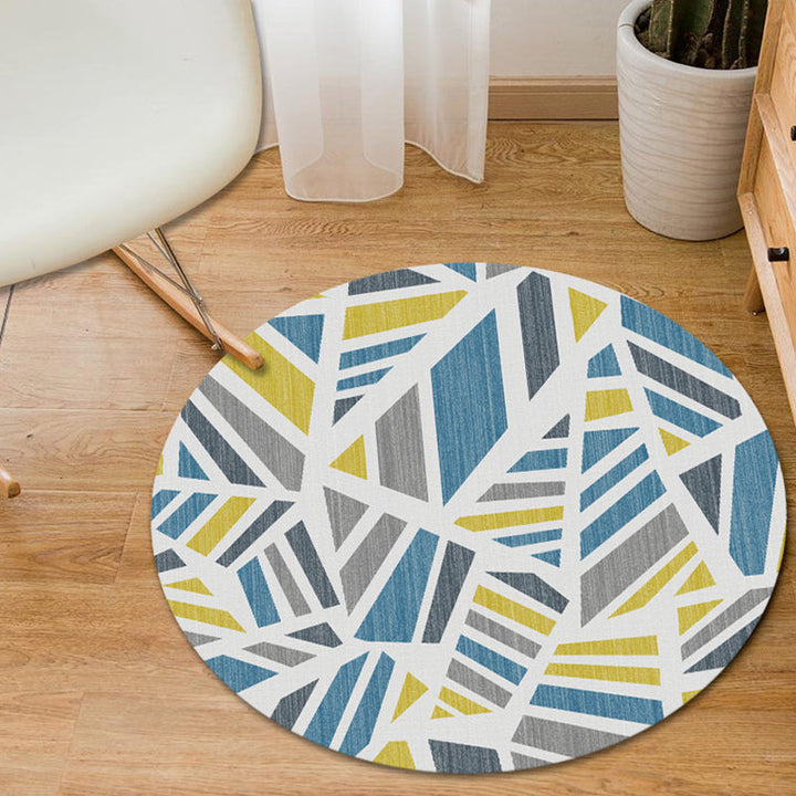 Modern living room rug in blue and yellow with geometric triangle pattern Rug made of polyester, stain-resistant rug for the living area | Bowlift