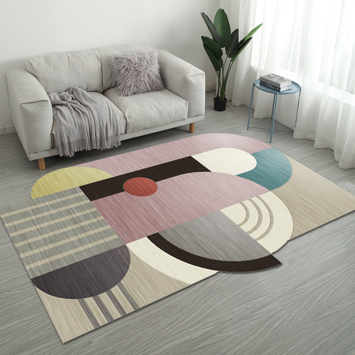 BowLift | Casual Bedroom Irregular Rug in Gray and Ivory Color Block Print Rug Polyester Washable Area Rug