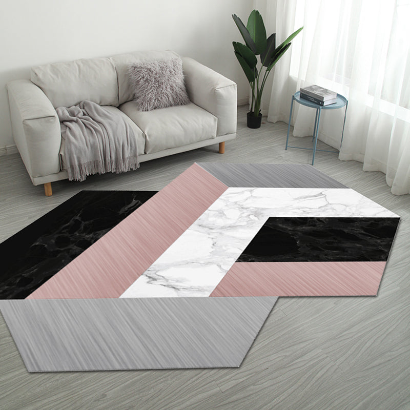 BowLift | Casual Bedroom Irregular Rug in Gray and Ivory Color Block Print Rug Polyester Washable Area Rug