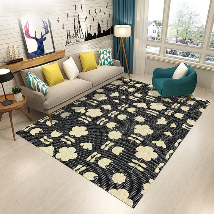 Blue and Brown Bedroom Rug Modern Botanical Flower and Leaf Pattern Area Rug Polyester Pet Friendly Rug | Bowlift