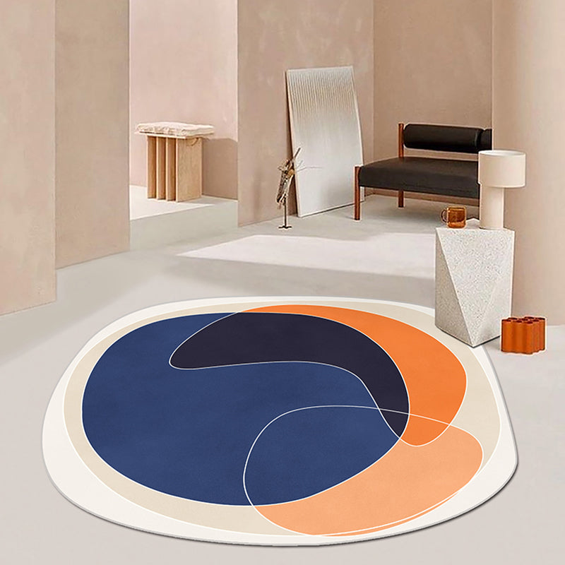 BowLift | Orange and Blue Irregular Area Rug Bedroom Novelty Colorblock Pattern Rug Polyester Non-Slip Carpet