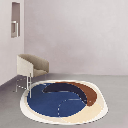 BowLift | Orange and Blue Irregular Area Rug Bedroom Novelty Colorblock Pattern Rug Polyester Non-Slip Carpet