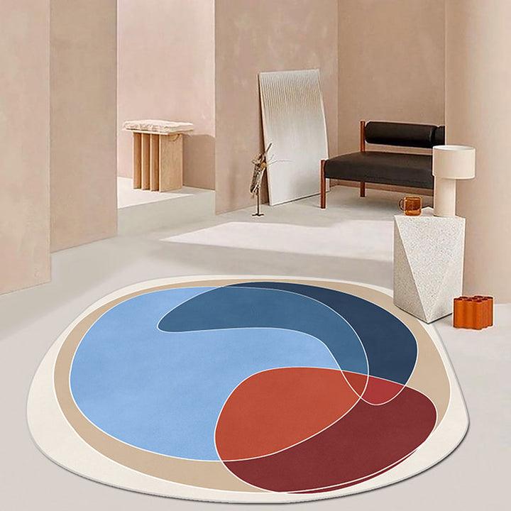 BowLift | Orange and Blue Irregular Area Rug Bedroom Novelty Colorblock Pattern Rug Polyester Non-Slip Carpet