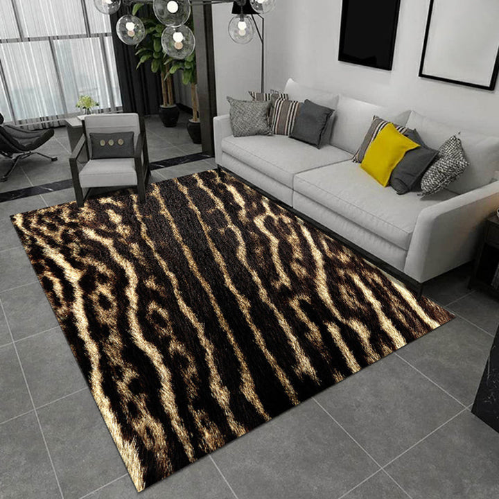 Black and Brown Bedroom Rug Modern Animal Leopard Tiger Pattern Rug Polyester Non-Slip Back Rug | Bowlift
