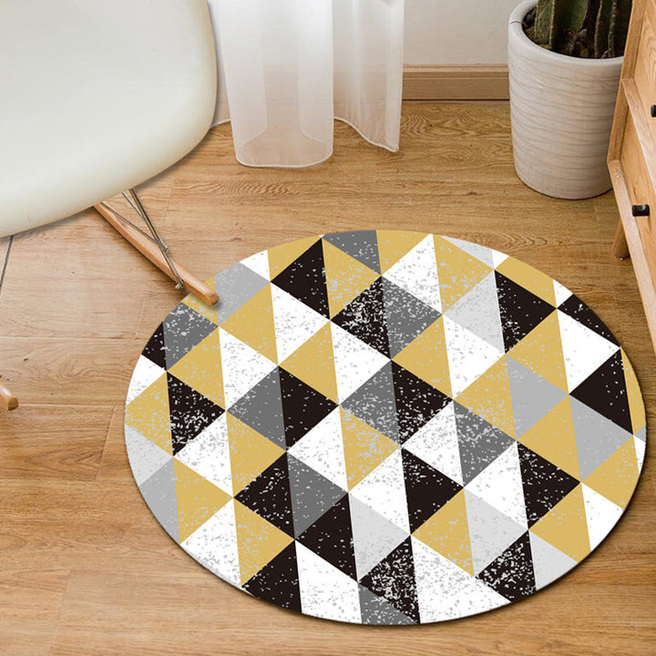 Gray and Yellow Bedroom Rug Modern Geometric Hexagon Triangle Pattern Rug Polyester Pet-Friendly Rug | Bowlift