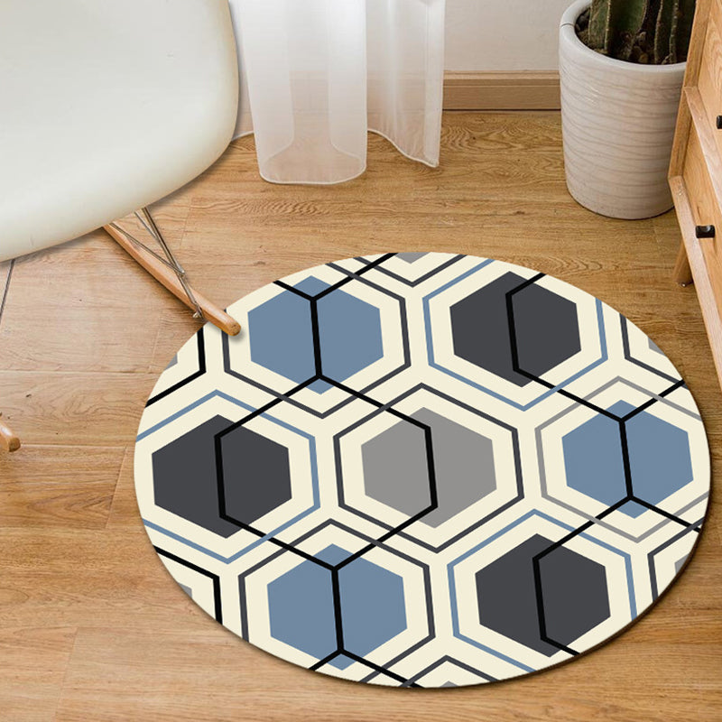 Gray and Yellow Bedroom Rug Modern Geometric Hexagon Triangle Pattern Rug Polyester Pet-Friendly Rug | Bowlift