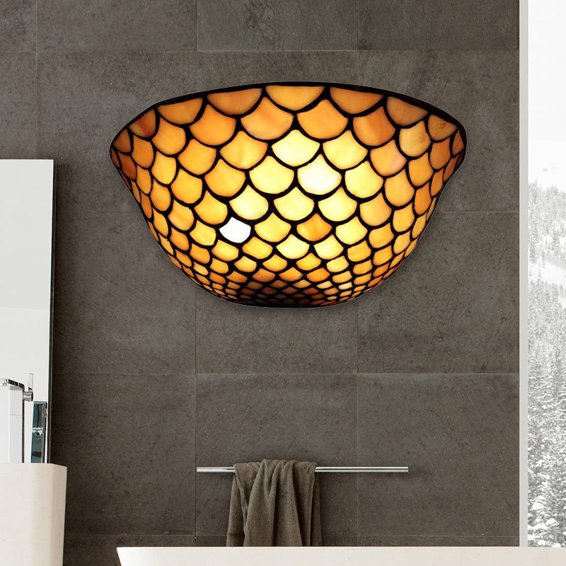 BowLift | Fish Scale Wall Light Beige Glass 2 Lights Traditional Wall Mount Light for Staircase