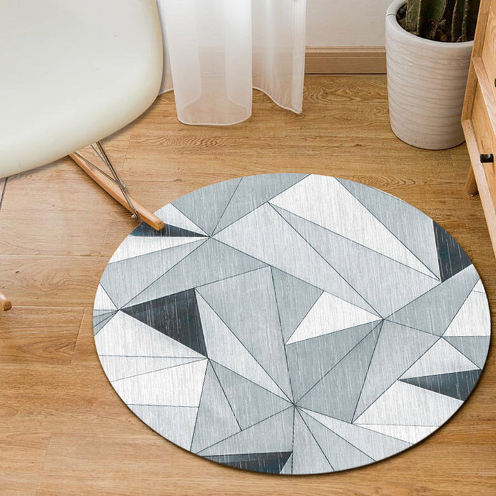 Minimalist modern rug in gray and blue Geometric diamond triangle pattern rug Polyester non-slip rug for home decor | Bowlift
