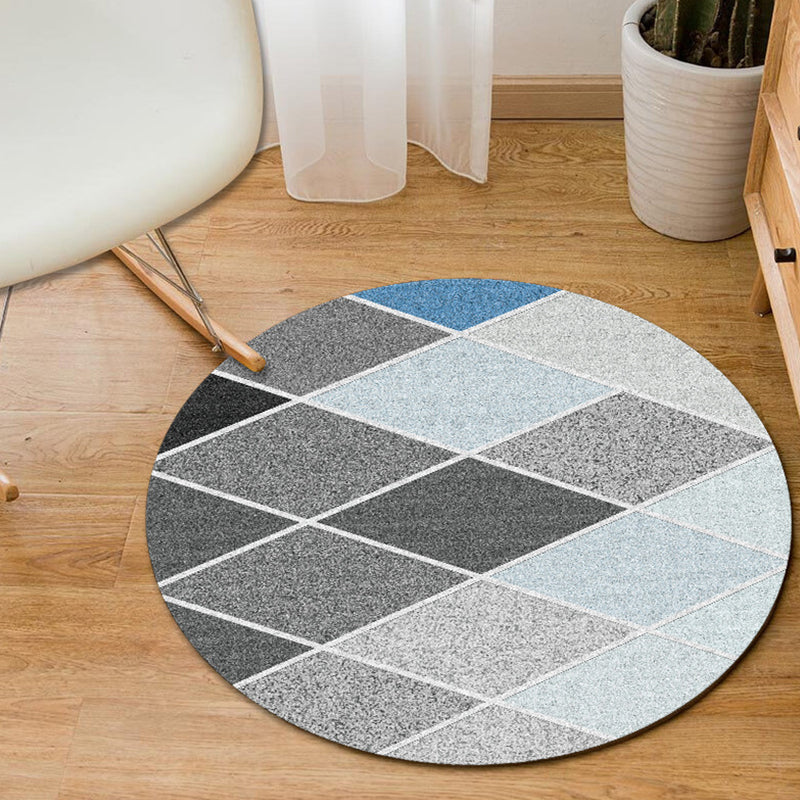 Minimalist modern rug in gray and blue Geometric diamond triangle pattern rug Polyester non-slip rug for home decor | Bowlift