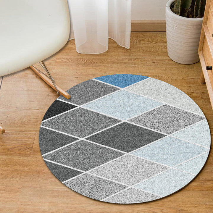 Minimalist modern rug in gray and blue Geometric diamond triangle pattern rug Polyester non-slip rug for home decor | Bowlift