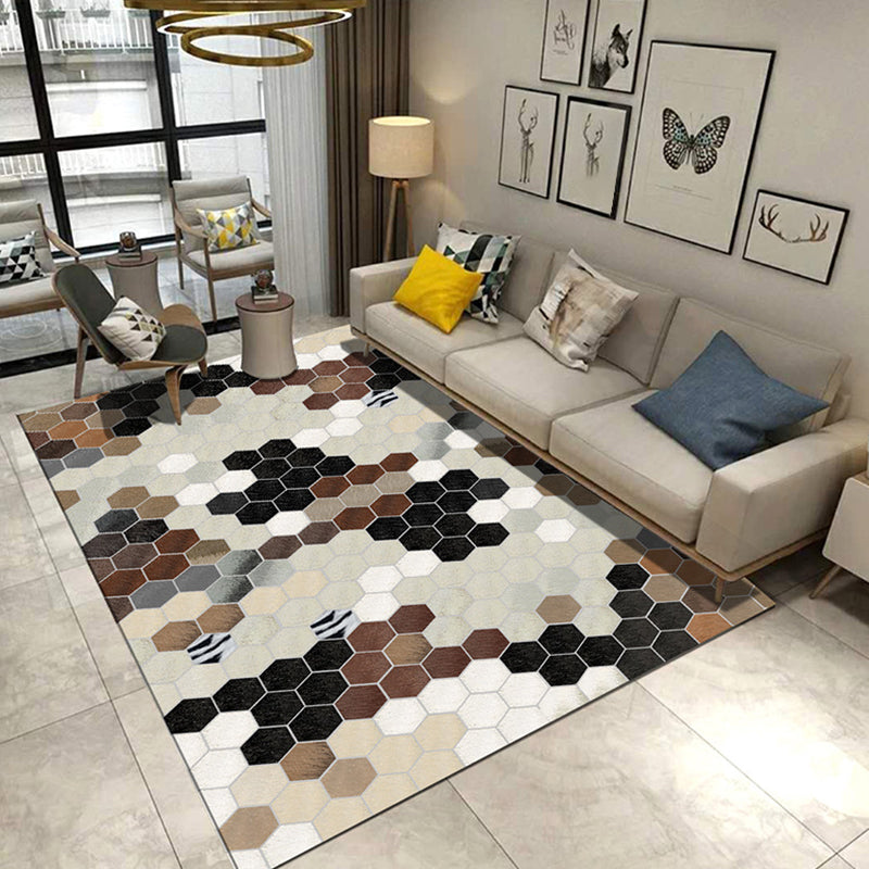 Modern living room rug in gray and blue Geometric triangle hexagon print rug Polyester anti-slip area rug | Bowlift