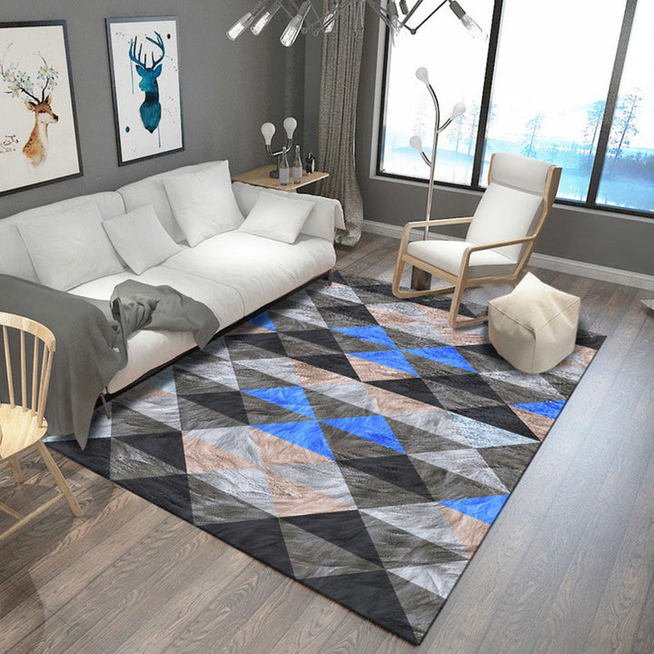 Modern living room rug in gray and blue Geometric triangle hexagon print rug Polyester anti-slip area rug | Bowlift
