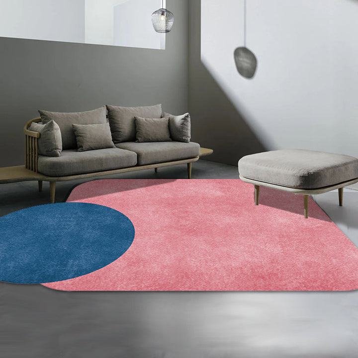 BowLift | Novelty Living Room Irregular Carpet in Gray and Pink Color Block Circle Rectangle Print Carpet Polyester Non-Slip Carpet