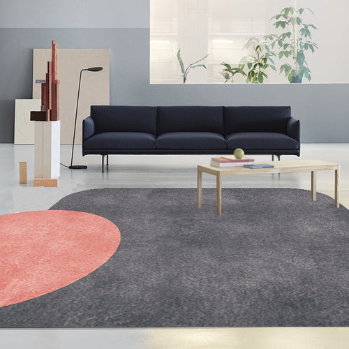 BowLift | Novelty Living Room Irregular Carpet in Gray and Pink Color Block Circle Rectangle Print Carpet Polyester Non-Slip Carpet