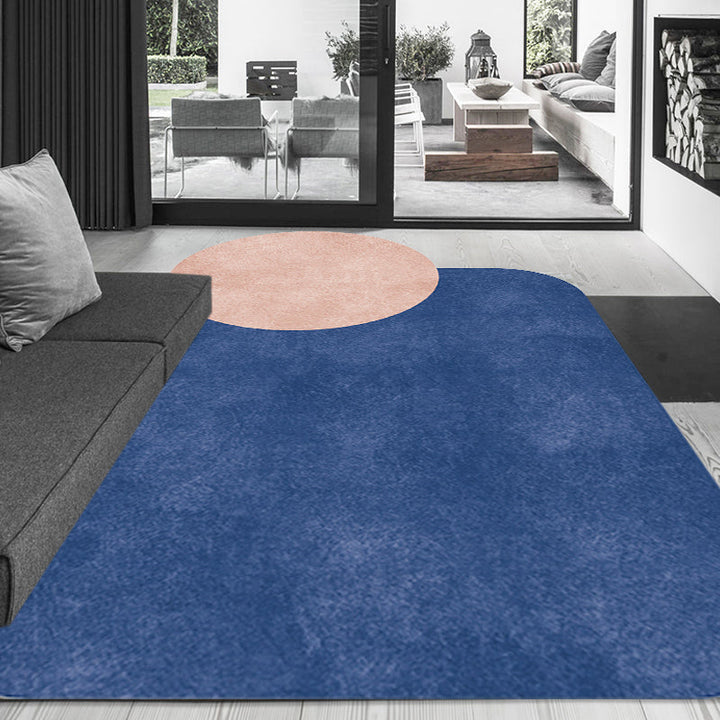 BowLift | Novelty Living Room Irregular Carpet in Gray and Pink Color Block Circle Rectangle Print Carpet Polyester Non-Slip Carpet