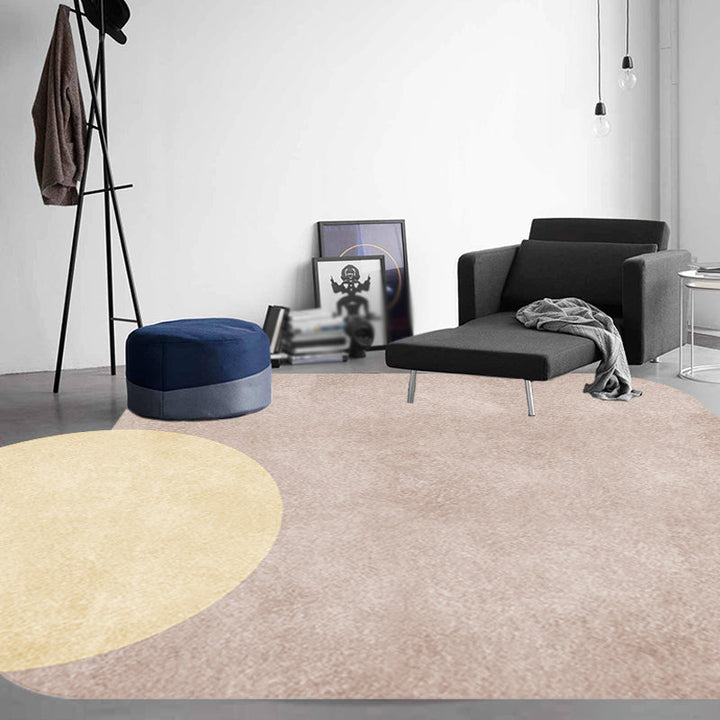 BowLift | Novelty Living Room Irregular Carpet in Gray and Pink Color Block Circle Rectangle Print Carpet Polyester Non-Slip Carpet