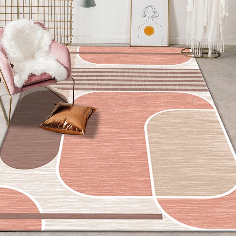 Pink and Brown Bedroom Rug Modern Color Block Geometric Pattern Area Rug Polyester Stain Resistant Rug | Bowlift