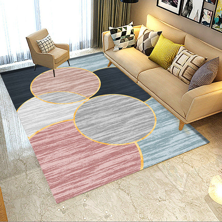 Pink and Brown Bedroom Rug Modern Color Block Geometric Pattern Area Rug Polyester Stain Resistant Rug | Bowlift