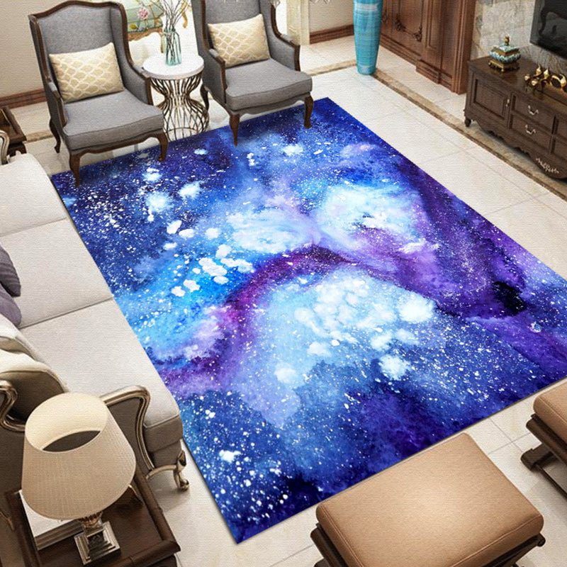 Purple and Blue Bedroom Rug Modern Galaxy Pattern Area Rug Polyester Stain Resistant Carpet | Bowlift
