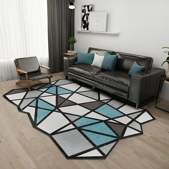 BowLift | Novelty Living Room Irregular Rug in Black and White Geometric Fan Design Rug Polyester Pet-Friendly Area Rug