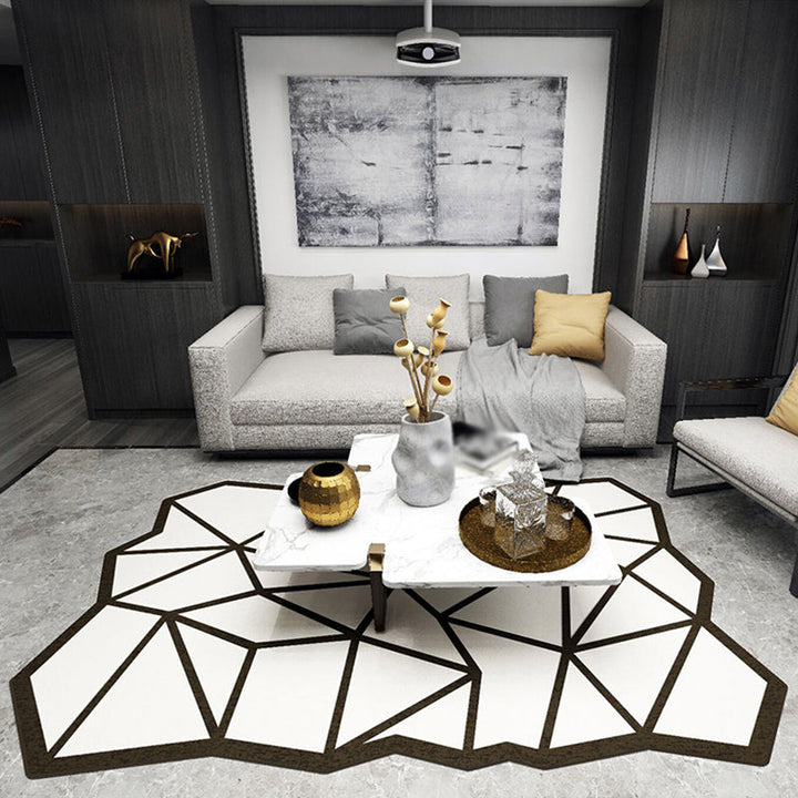 BowLift | Novelty Living Room Irregular Rug in Black and White Geometric Fan Design Rug Polyester Pet-Friendly Area Rug
