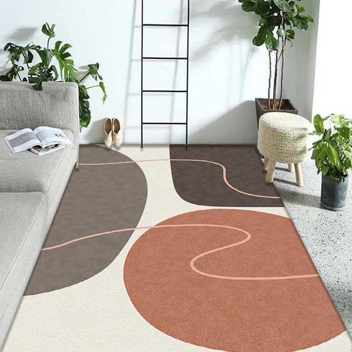 Modern living room rug in brown and blue color block twisted lines print rug polyester non-slip backing rug | Bowlift