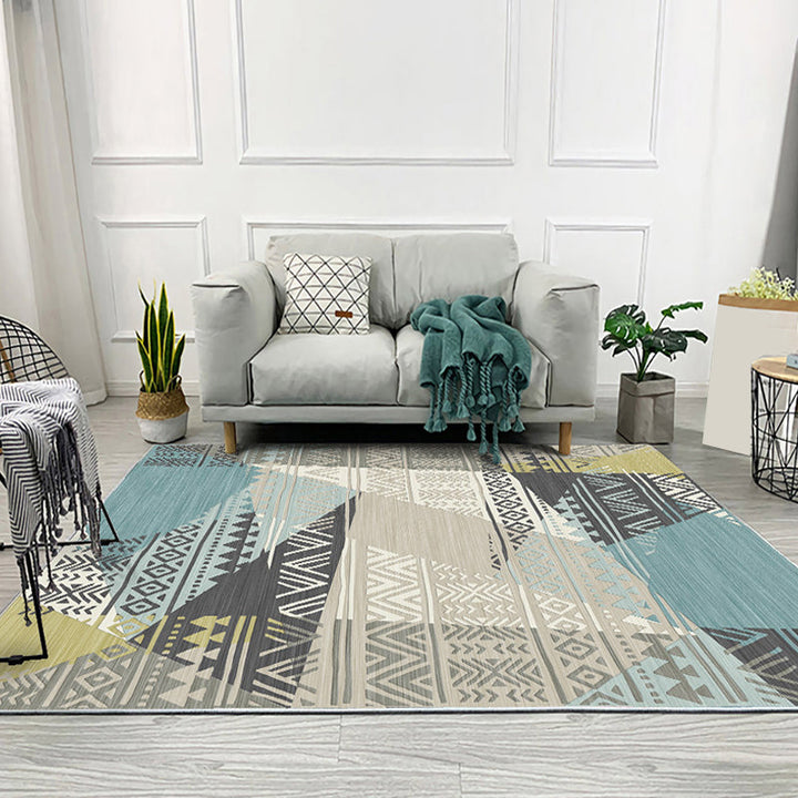 Multicolored geometric patterned rug Polyester Easy rug Washable pet-friendly rug Rug for the living room | Bowlift