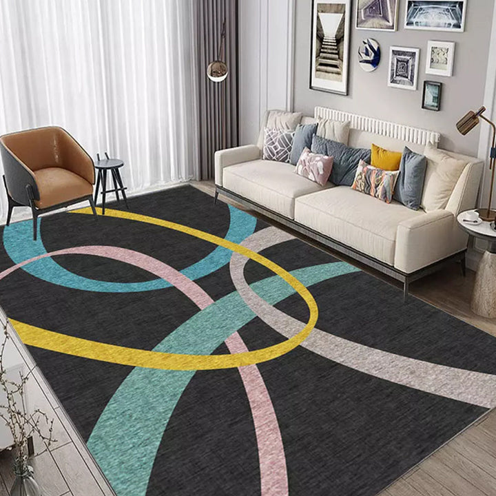 Unique Colorblock Geometric Pattern Rug Polyester Modernist Rug Pet-Friendly Non-Slip Back Rug for the Living Room | Bowlift