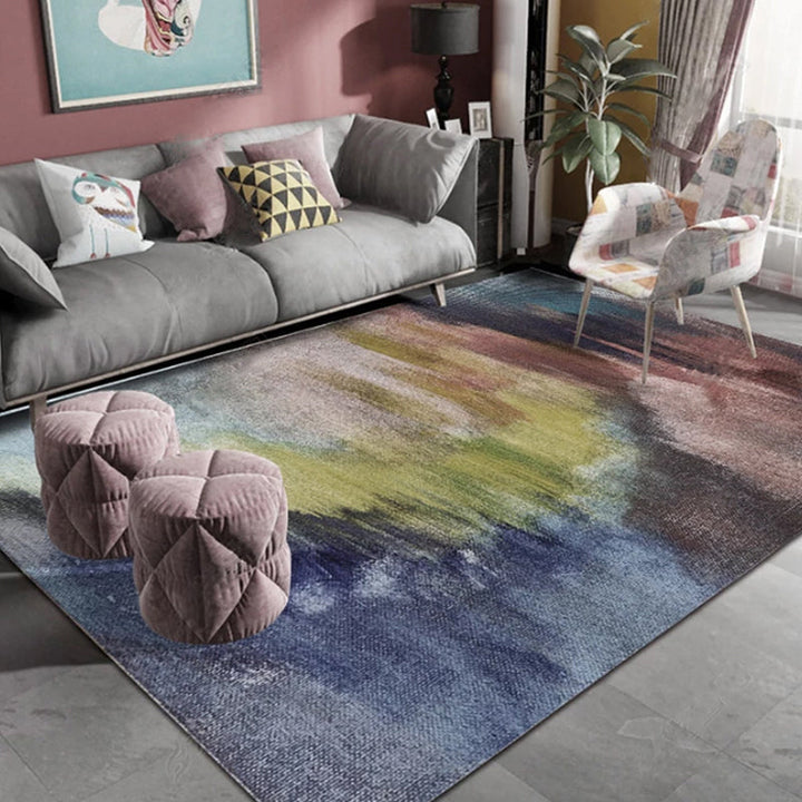 Contemporary rug for the living room Green Multicolor Abstract rug Polyester Washable Non-slip Pet-friendly rug | Bowlift