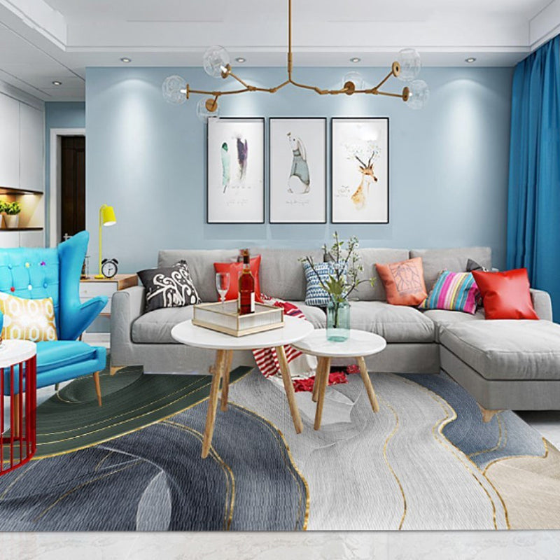 Contemporary rug for the living room Green Multicolor Abstract rug Polyester Washable Non-slip Pet-friendly rug | Bowlift