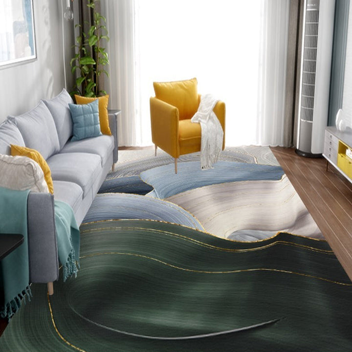 Contemporary rug for the living room Green Multicolor Abstract rug Polyester Washable Non-slip Pet-friendly rug | Bowlift