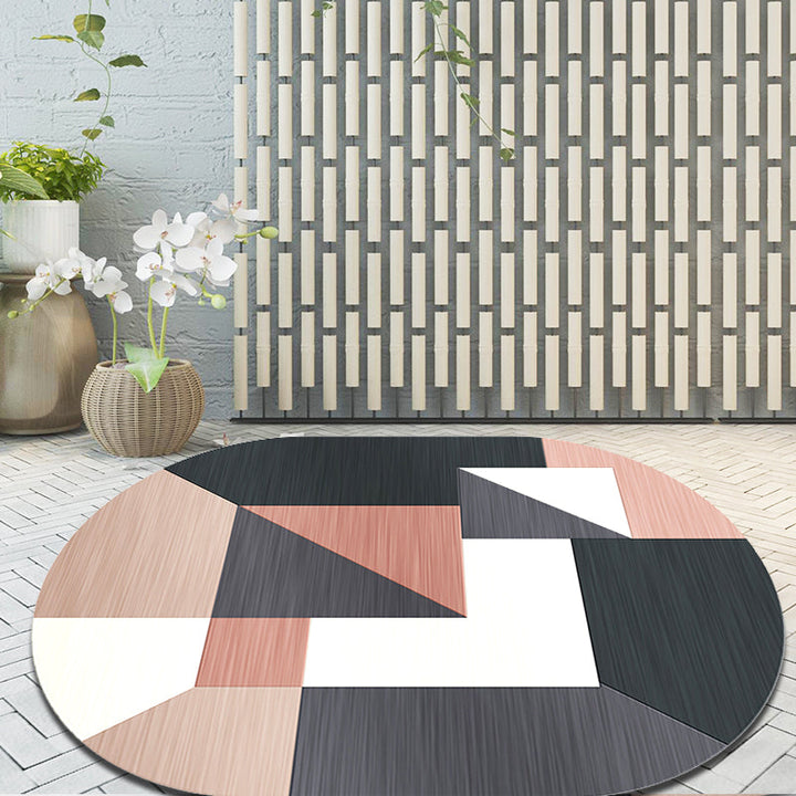 BowLift | Novelty Living Room Rug in Gray and Pink Color Block Irregular Shape Printed Rug Polyester Non-Slip Back Rug