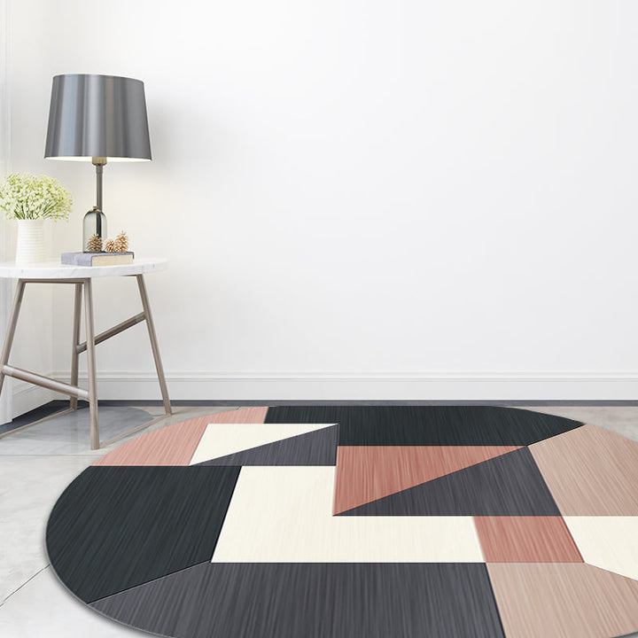 BowLift | Novelty Living Room Rug in Gray and Pink Color Block Irregular Shape Printed Rug Polyester Non-Slip Back Rug