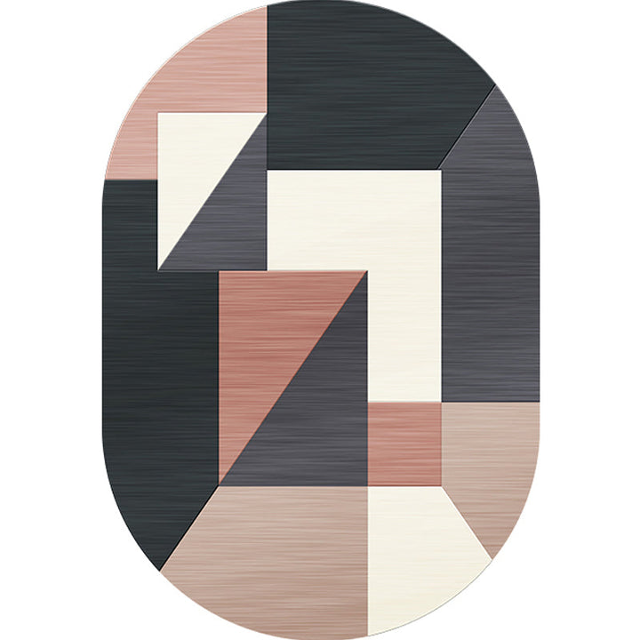 BowLift | Novelty Living Room Rug in Gray and Pink Color Block Irregular Shape Printed Rug Polyester Non-Slip Back Rug