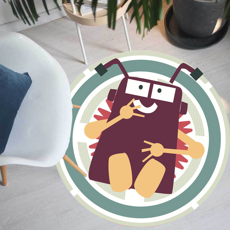 BowLift | Stylish rug with cartoon character pattern Green children's rug Polyester washable pet-friendly non-slip rug for the children's room