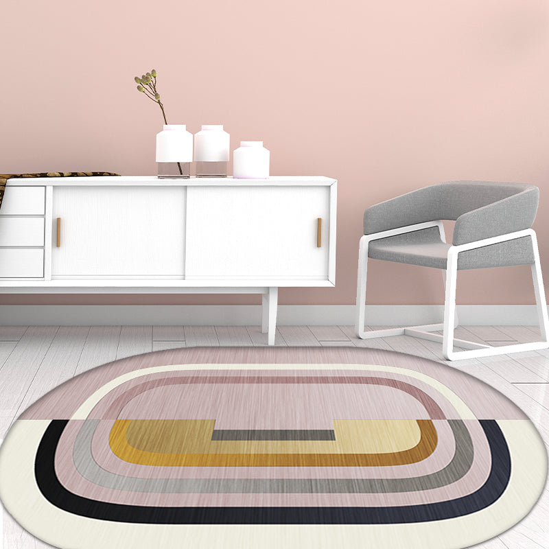 BowLift | Minimalist Novelty Rug in Pink Color Block Line Pattern Rug Polyester Washable for Home Decoration