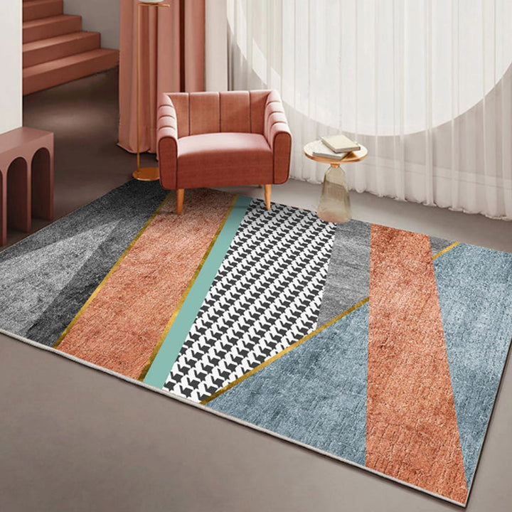 Stylish orange contemporary rug made of polyester color block rug washable pet-friendly rug for the living room | Bowlift