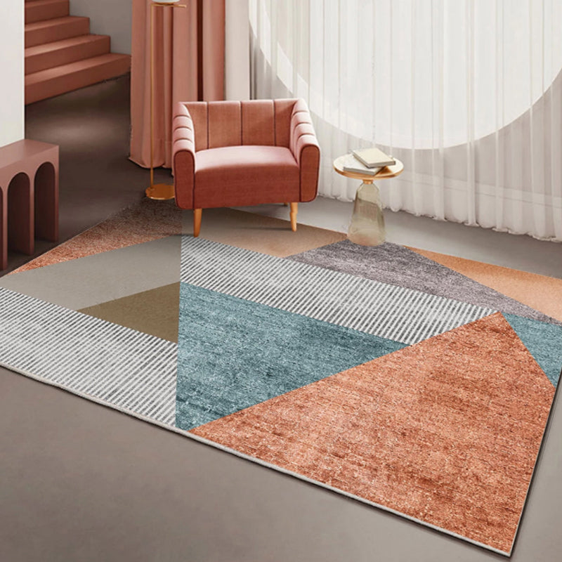 Stylish orange contemporary rug made of polyester color block rug washable pet-friendly rug for the living room | Bowlift