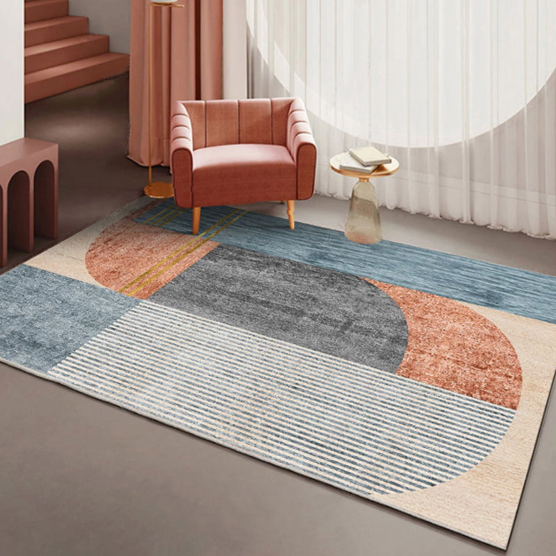Stylish orange contemporary rug made of polyester color block rug washable pet-friendly rug for the living room | Bowlift