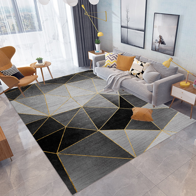 Modern geometric patterned rug with striped multicolored polyester rug washable non-slip pet-friendly rug for the living room | Bowlift