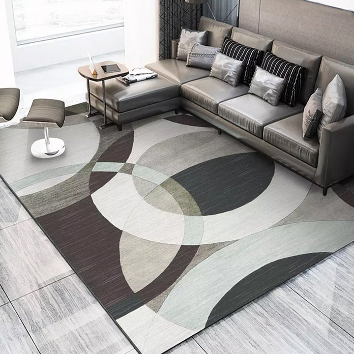 Modern geometric patterned rug with striped multicolored polyester rug washable non-slip pet-friendly rug for the living room | Bowlift