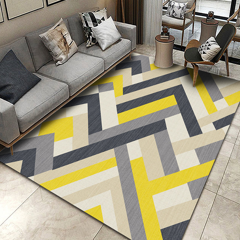 Modern geometric patterned rug with striped multicolored polyester rug washable non-slip pet-friendly rug for the living room | Bowlift