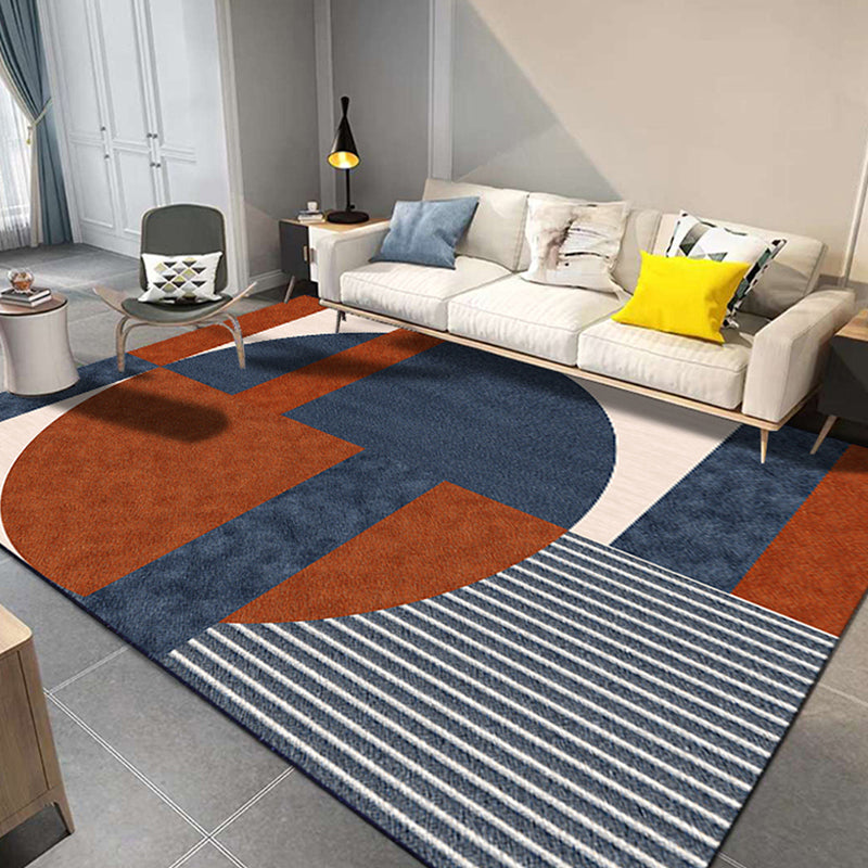 Modern geometric patterned rug with striped multicolored polyester rug washable non-slip pet-friendly rug for the living room | Bowlift