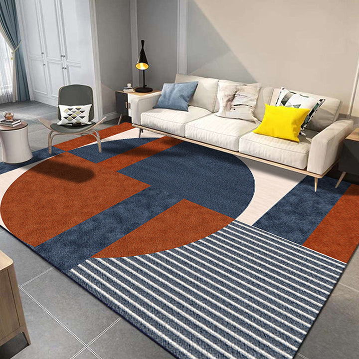 Modern geometric patterned rug with striped multicolored polyester rug washable non-slip pet-friendly rug for the living room | Bowlift
