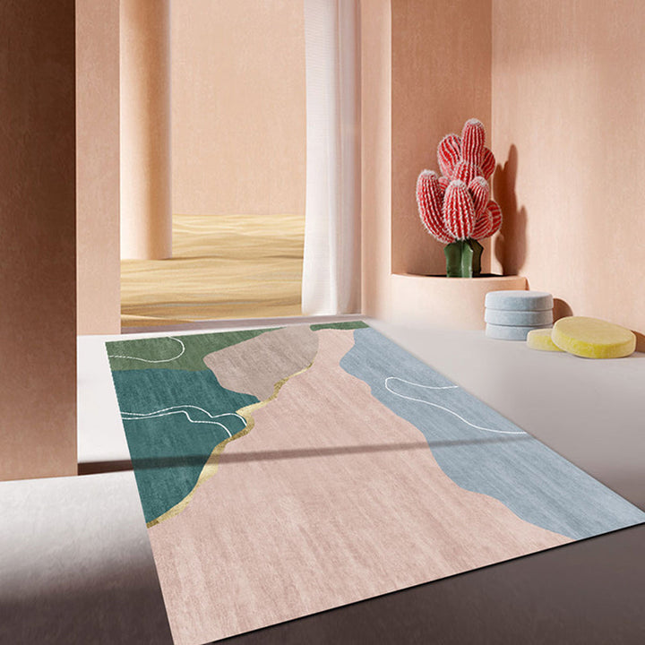 Stylish casual carpet polyester color block carpet pet-friendly non-slip backing washable rug for the living room | Bowlift