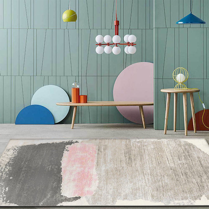 Modern abstract rug multicolored polyester rug washable non-slip pet-friendly rug for the living room | Bowlift