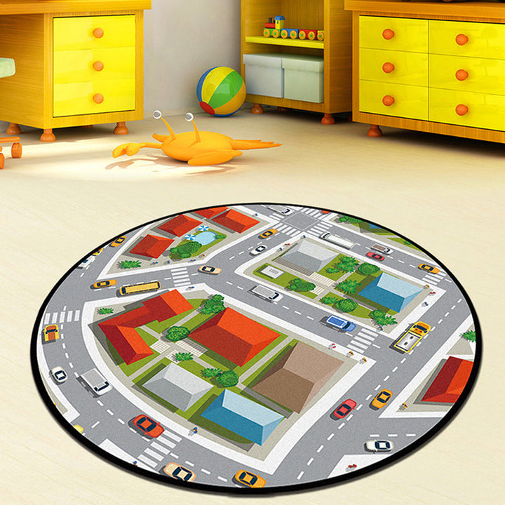 BowLift | Gray and Green Kids Rug Polyester Road Pattern Rug Pet Friendly Washable Non-Slip Backing Carpet for Decoration